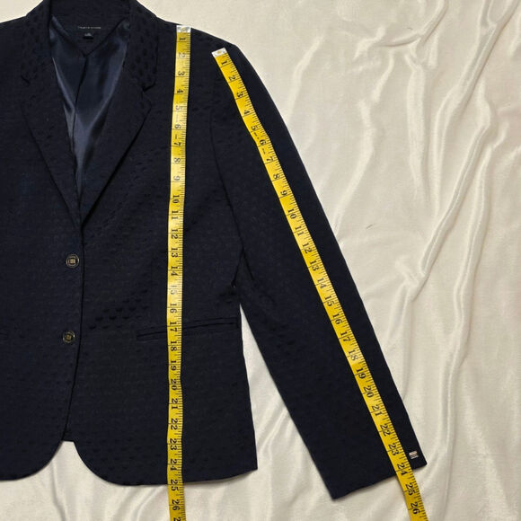 Tommy Hilfiger Textured Polka Dot Pockets Dress Blazer, Navy Blue, Size 12 - Picture 8 of 8
